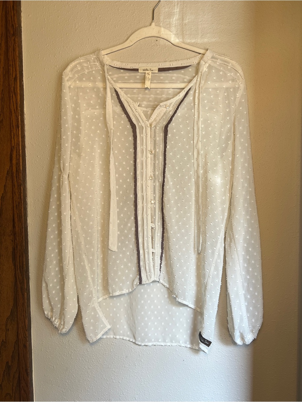 Matilda Jane White Sheer Swiss Dot Tie-Neck Blouse
